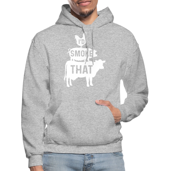 I'd Smoke That Funny BBQ Gildan Heavy Blend Adult Hoodie - heather gray