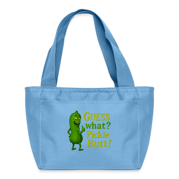 Guess What? Pickle Butt! Funny Recycled Insulated Lunch Bag - light blue