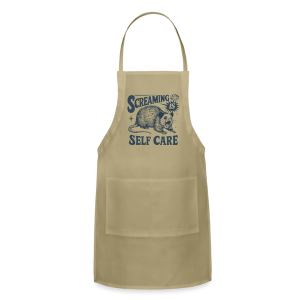 Screaming is Self Care Possum Funny Adjustable Apron - khaki