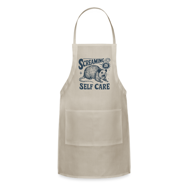 Screaming is Self Care Possum Funny Adjustable Apron - natural