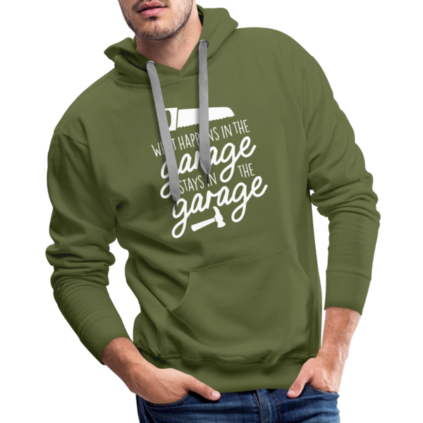 What Happens in the Garage Stays in the Garage Men’s Premium Hoodie - olive green