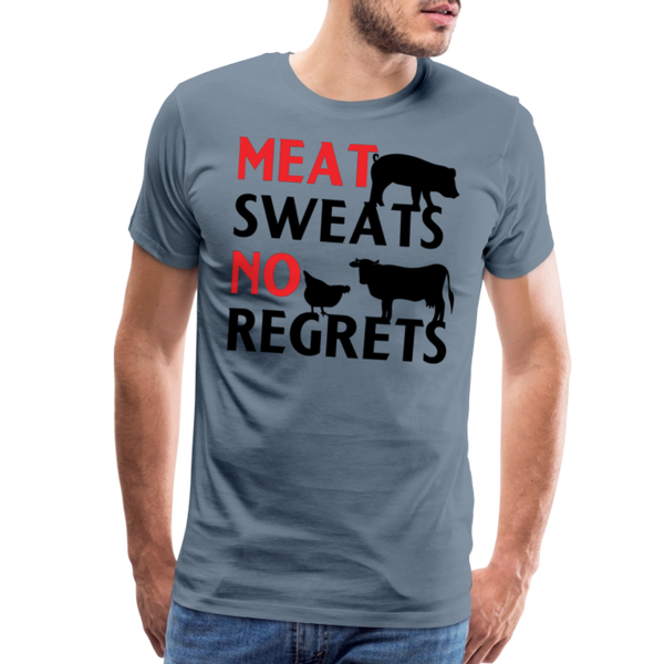 Meat Sweats No Regrets BBQ Men's Premium T-Shirt - steel blue