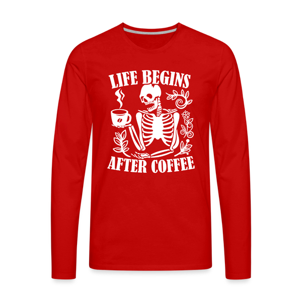 Life Begins After Coffee Men's Premium Long Sleeve T-Shirt - red