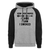 Veni Vidi Vapos I Came I Saw I Smoked: BBQ Smoker Colorblock Hoodie - heather gray/black