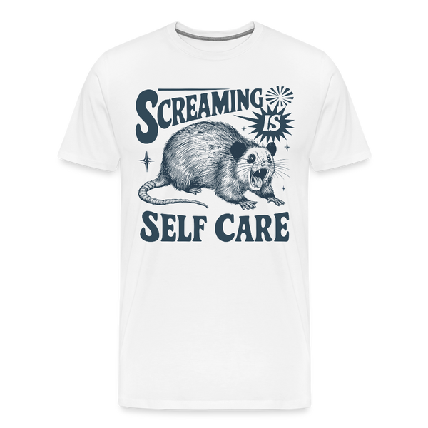 Screaming is Self Care Possum Funny Men's Premium T-Shirt - white