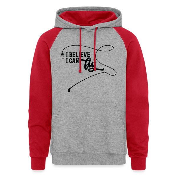 I Believe I Can Fly Fishing Colorblock Hoodie - heather grey/red