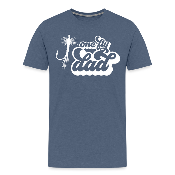 One Fly Dad Fly Fishing Men's Premium T-Shirt - heather blue