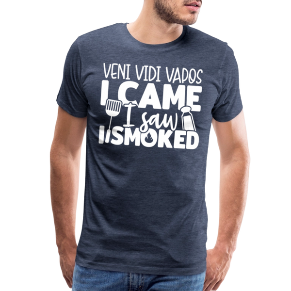 Veni Vidi Vapos I Came I Saw I Smoked: BBQ Smoker Men's Premium T-Shirt - heather blue