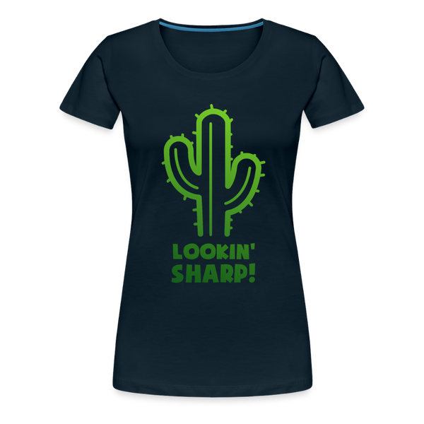 Lookin' Sharp! Cactus Pun Women’s Premium T-Shirt - deep navy