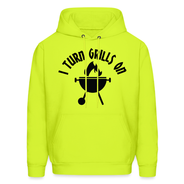 I Turn Grills On Funny BBQ Men's Hoodie - safety green