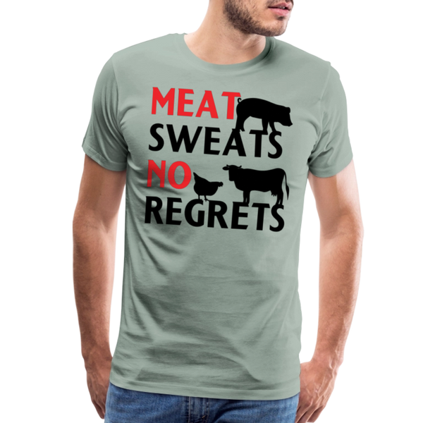 Meat Sweats No Regrets BBQ Men's Premium T-Shirt - steel green