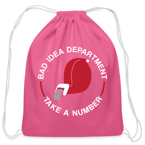 Bad Idea Dept Take a Number Cotton Drawstring Bag - pink