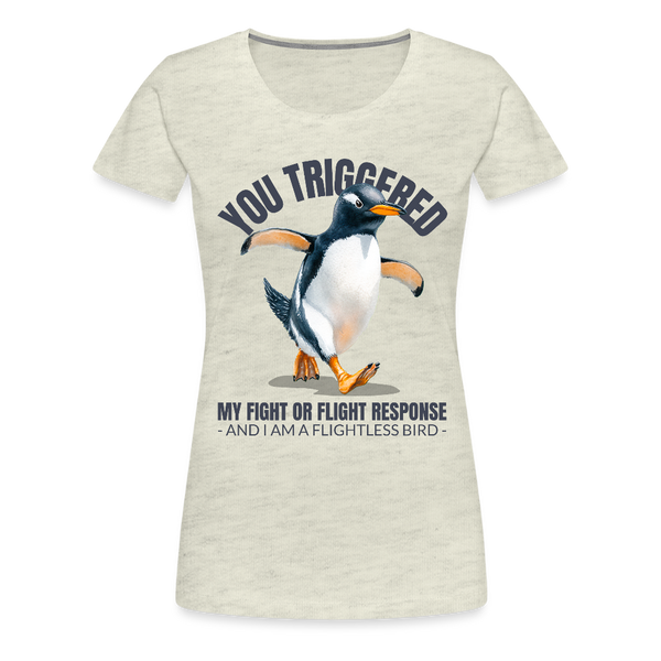 Funny Penguin Fight or Flight Bird Women’s Premium T-Shirt - heather oatmeal
