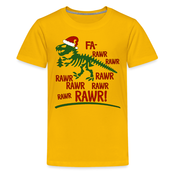 Dinosaur Fa-Rawr Rawr T-Rex in Santa Hat Christmas Kids' Premium T-Shirt - sun yellow