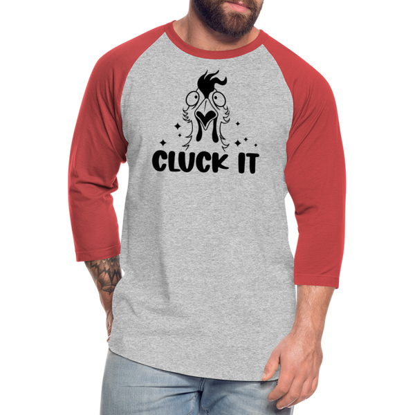 Cluck it Funny Chicken Baseball T-Shirt - heather gray/red