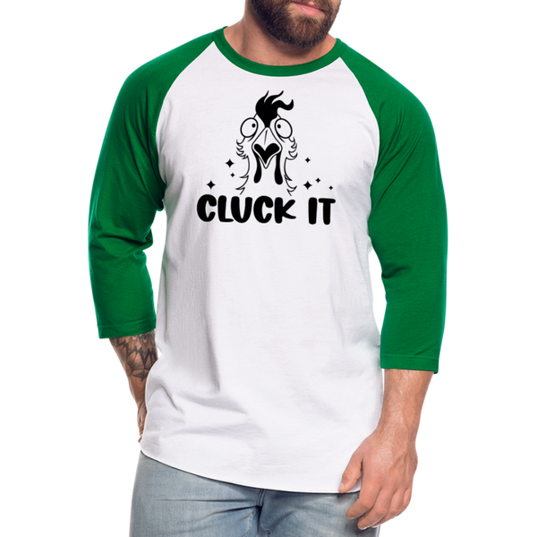 Cluck it Funny Chicken Baseball T-Shirt - white/kelly green