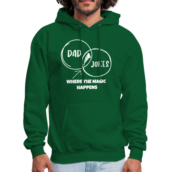 Dad Jokes Where the Magic Happens Funny Men's Hoodie - forest green