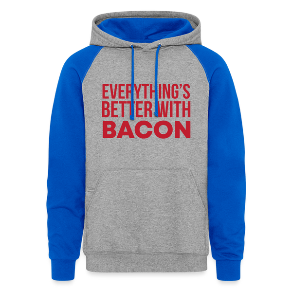 Everythings's Better with Bacon Colorblock Hoodie - heather grey/royal