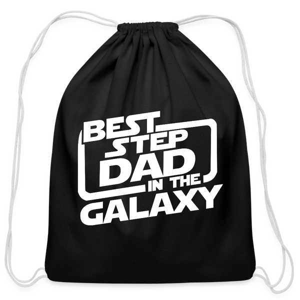 Best Step Dad in the Galaxy Cotton Drawstring Bag - black