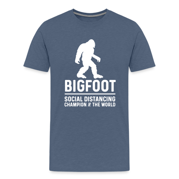 Bigfoot Social Distancing Champion of the World Men's Premium T-Shirt - heather blue