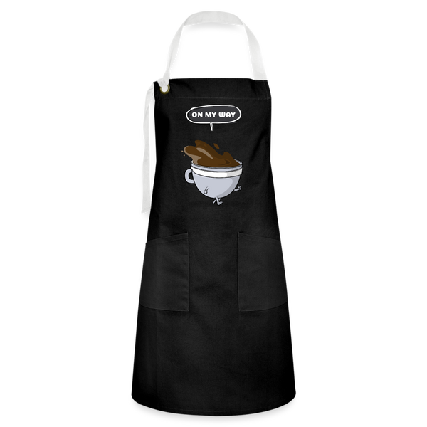 On my Way Cartoon Coffee Cup Artisan Apron - black/white