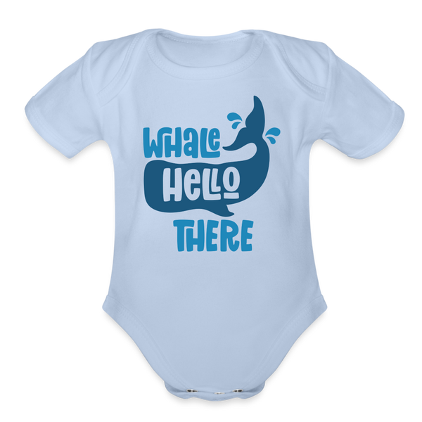 Whale Hello There Whale Pun Organic Short Sleeve Baby Bodysuit - sky