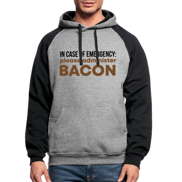 In Case of Emergency Please Administer Bacon Colorblock Hoodie - heather gray/black