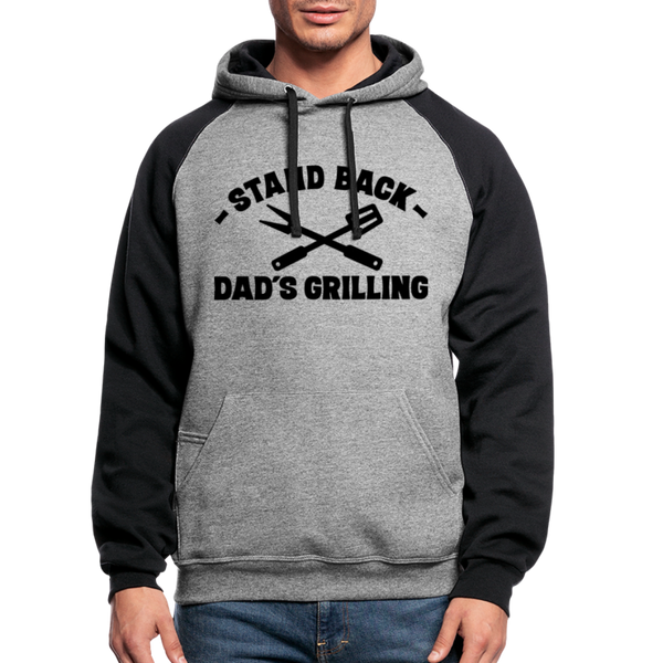 Stand Back Dad's Grilling BBQ Colorblock Hoodie - heather gray/black