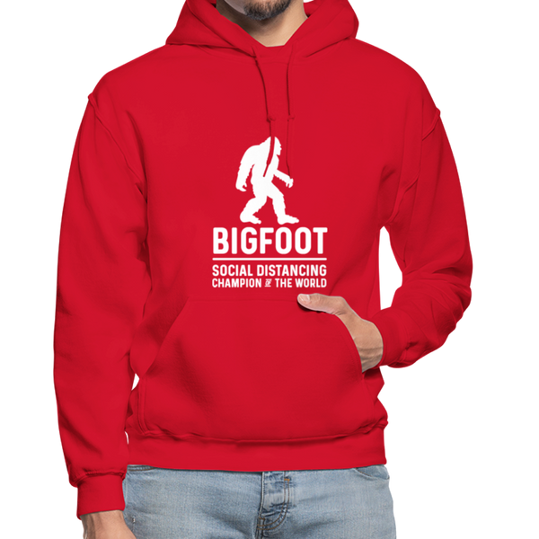 Bigfoot Social Distancing Champion of the World Gildan Heavy Blend Adult Hoodie - red