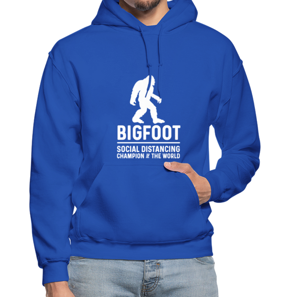 Bigfoot Social Distancing Champion of the World Gildan Heavy Blend Adult Hoodie - royal blue