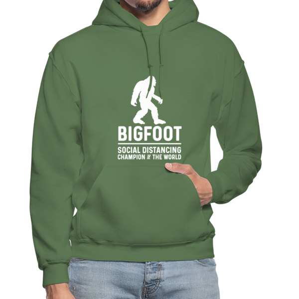 Bigfoot Social Distancing Champion of the World Gildan Heavy Blend Adult Hoodie - military green