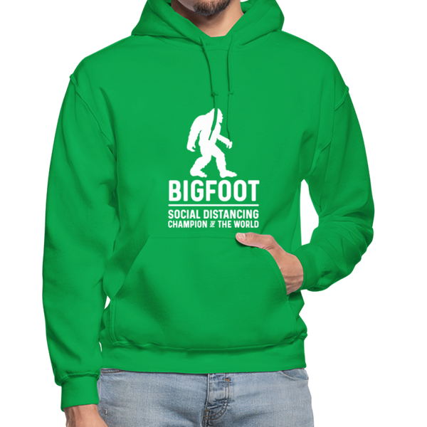 Bigfoot Social Distancing Champion of the World Gildan Heavy Blend Adult Hoodie - kelly green