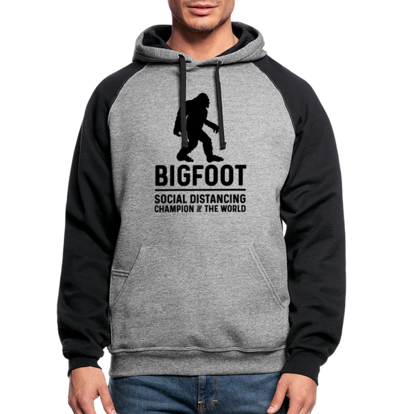 Bigfoot Social Distancing Champion of the World Colorblock Hoodie - heather gray/black