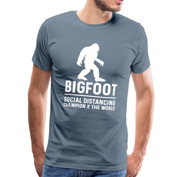 Bigfoot Social Distancing Champion of the World Men's Premium T-Shirt - steel blue