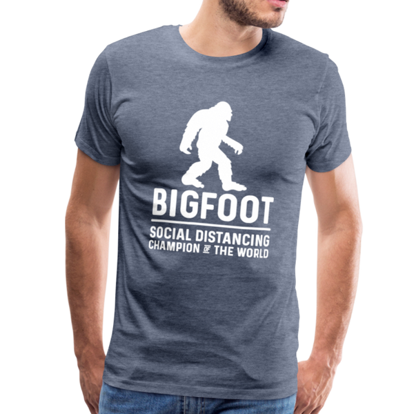Bigfoot Social Distancing Champion of the World Men's Premium T-Shirt - heather blue
