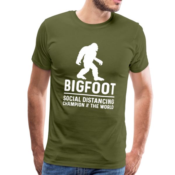 Bigfoot Social Distancing Champion of the World Men's Premium T-Shirt - olive green