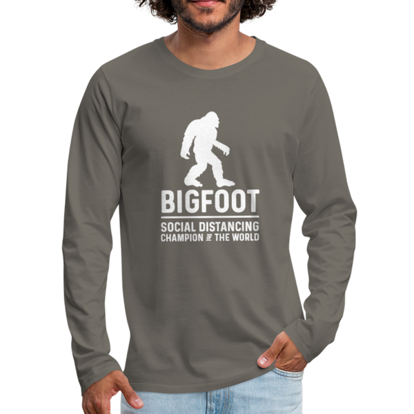 Bigfoot Social Distancing Champion of the World Men's Premium Long Sleeve T-Shirt - asphalt gray