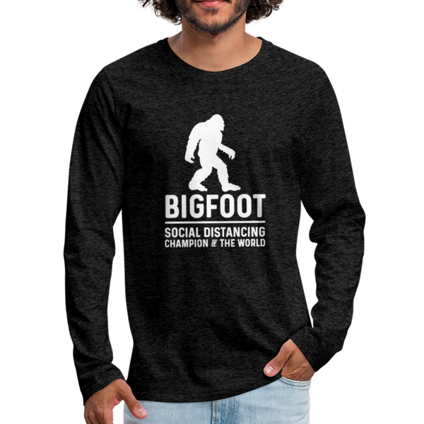 Bigfoot Social Distancing Champion of the World Men's Premium Long Sleeve T-Shirt - charcoal gray