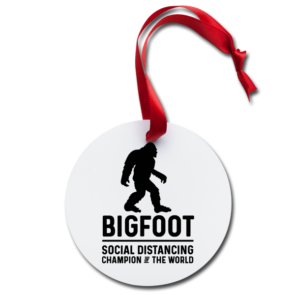 Bigfoot Social Distancing Champion of the World Holiday Ornament - white