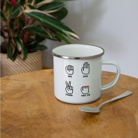 Rock, Paper, Scissors, Table Saw Funny Camper Mug