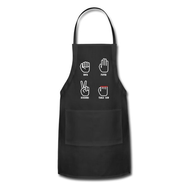 Rock, Paper, Scissors, Table Saw Funny Adjustable Apron - black