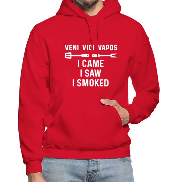 Veni Vidi Vapos I Came I Saw I Smoked: BBQ Smoker Gildan Heavy Blend Adult Hoodie - red