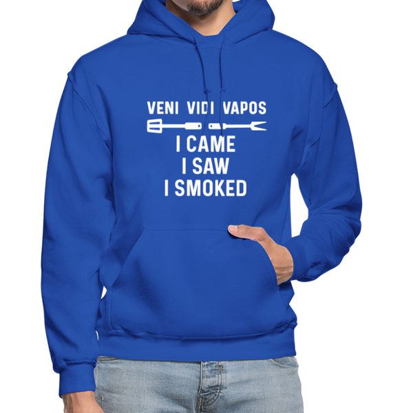 Veni Vidi Vapos I Came I Saw I Smoked: BBQ Smoker Gildan Heavy Blend Adult Hoodie - royal blue