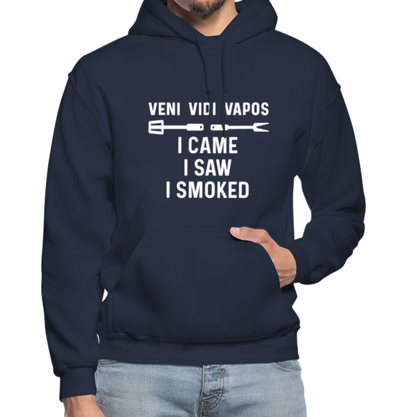 Veni Vidi Vapos I Came I Saw I Smoked: BBQ Smoker Gildan Heavy Blend Adult Hoodie - navy