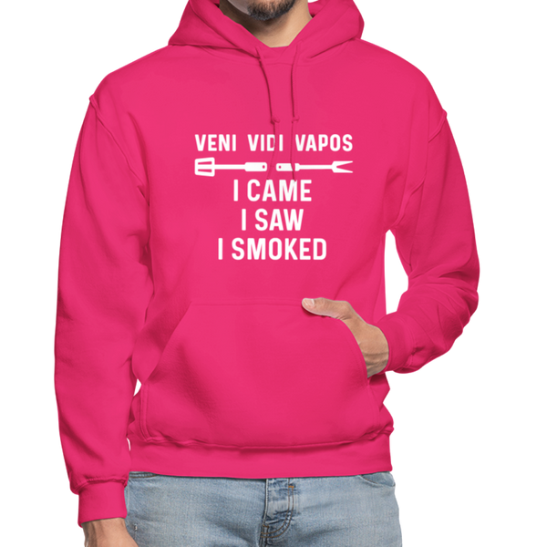 Veni Vidi Vapos I Came I Saw I Smoked: BBQ Smoker Gildan Heavy Blend Adult Hoodie - fuchsia