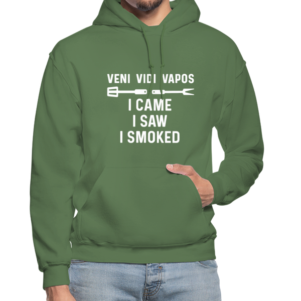 Veni Vidi Vapos I Came I Saw I Smoked: BBQ Smoker Gildan Heavy Blend Adult Hoodie - military green