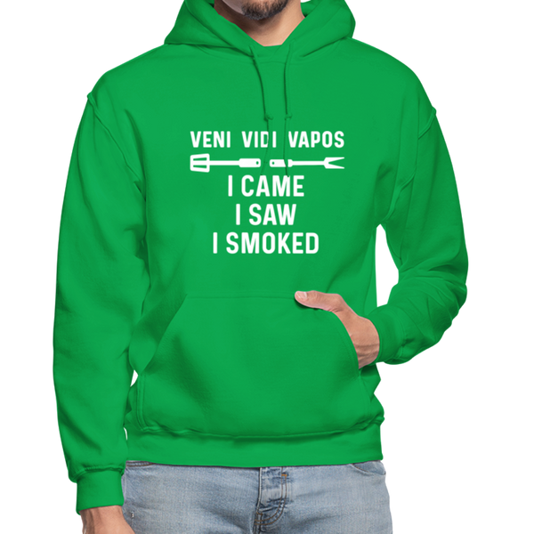 Veni Vidi Vapos I Came I Saw I Smoked: BBQ Smoker Gildan Heavy Blend Adult Hoodie - kelly green