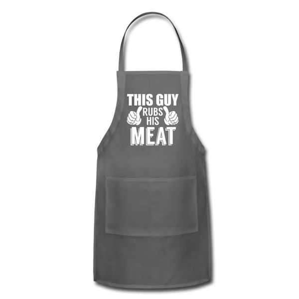 This Guy Rubs His Meat Funny BBQ Adjustable Apron - charcoal