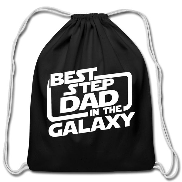 Best Step Dad in the Galaxy Cotton Drawstring Bag - black