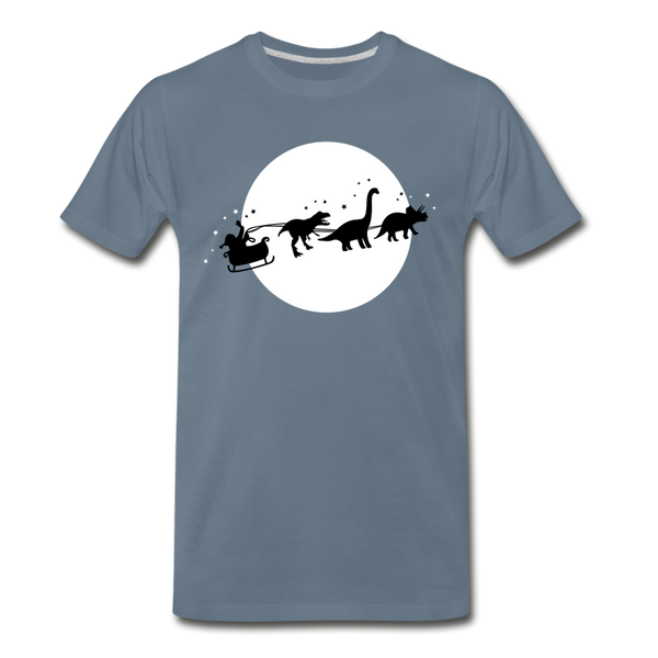 Santa with Dinosaurs Sleigh Men's Premium T-Shirt - steel blue